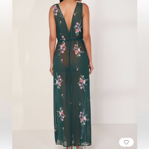 Ted Baker Green Floral Plunge Knot Twist Front Cover Up Beach Pool Dress Medium - Picture 3 of 6